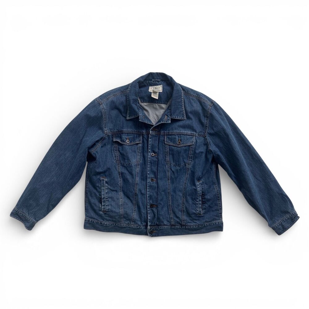 Vintage L.L.Bean Mens XXL Denim Trucker Jacket Blue Cotton Lined Y2K USA